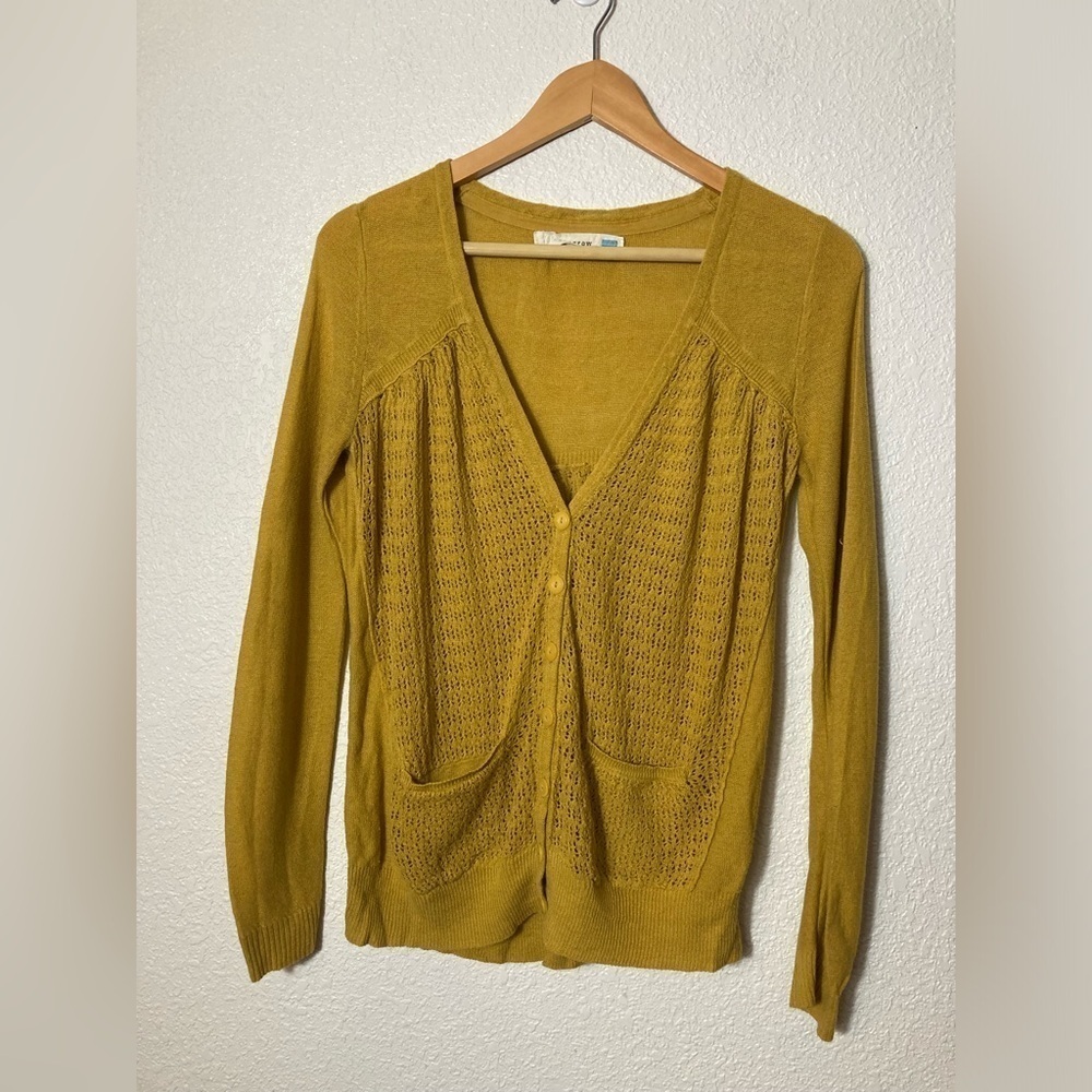 Anthropology Sparrow yellow cardigan sweater Small linen cotton blend